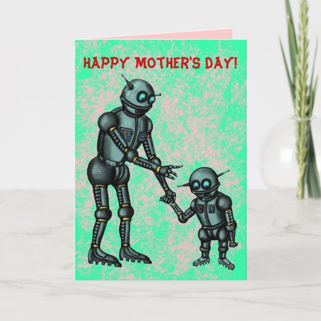 Funny cute robots Happy Mother's Day card (Front)