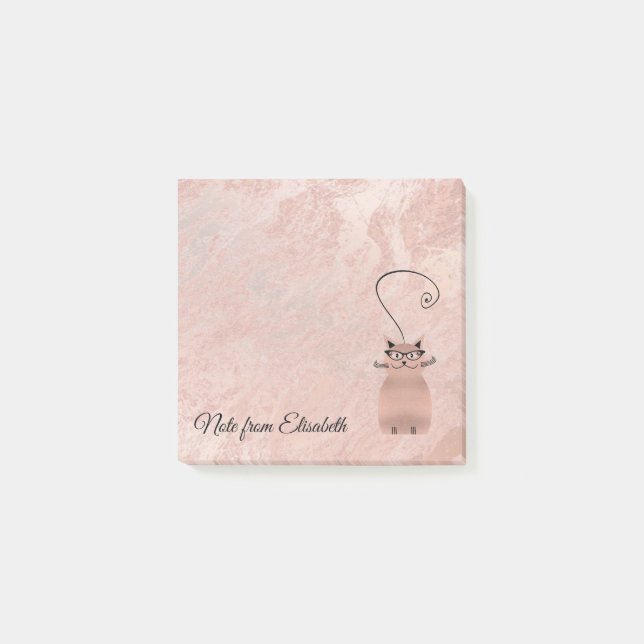 Funny cute Rose gold marble whimsical cat Post-it Notes (Front)