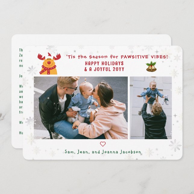 Funny Cute Rudolph 2 Photos Minimalist Modern Holiday Card (Front/Back)