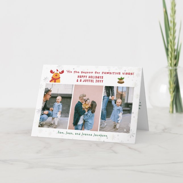 Funny Cute Rudolph Minimalist Modern 3 Photos  Holiday Card (Front)