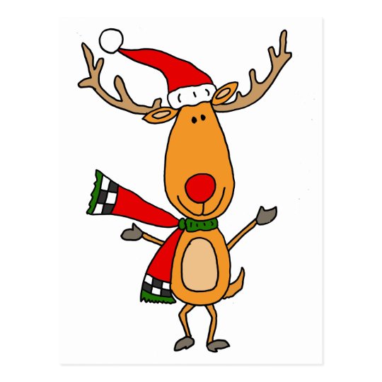 Funny Cute Rudolph Red-Nosed Reindeer Postcard