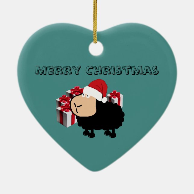 Funny cute Santa cartoon sheep Christmas Ceramic Tree Decoration (Back)