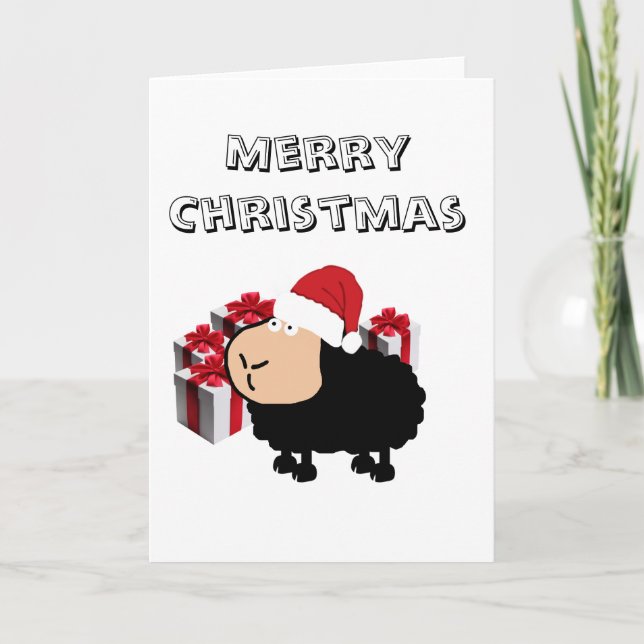 Funny cute Santa cartoon sheep Christmas Holiday Card (Front)