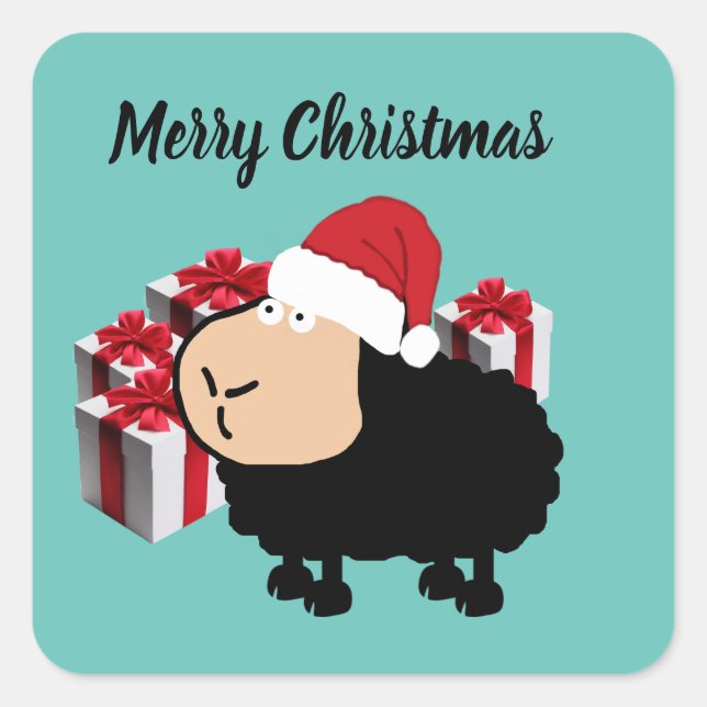 Funny cute Santa cartoon sheep Christmas Square Sticker (Front)