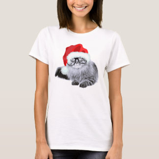 Funny Cute Santa Cat in Glasses Christmas T-Shirt