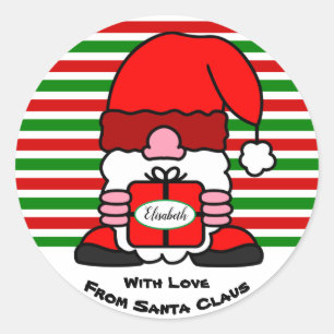 Funny Cute Santa Claus Custom From To Name X-Mas Classic Round Sticker