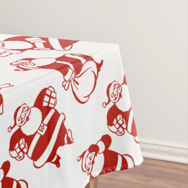 Funny Cute Santa Claus Pattern Red White Christmas Tablecloth (In Situ)