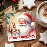 Funny Cute Santa Claus Rudolph Drink Coasters<br><div class="desc">✅ For matching items search 91R in my collections ✅ Add festive charm to your holiday table with these Christmas paper coasters featuring a cute classic Santa Claus and red-nose Rudolph. Designed in a playful mix of watercolor, cartoon, funny, and kids-friendly styles, these coasters bring warmth, color, and holiday cheer...</div>