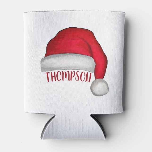 Funny Cute Santa Custom Holiday Christmas Can Cooler (Front)