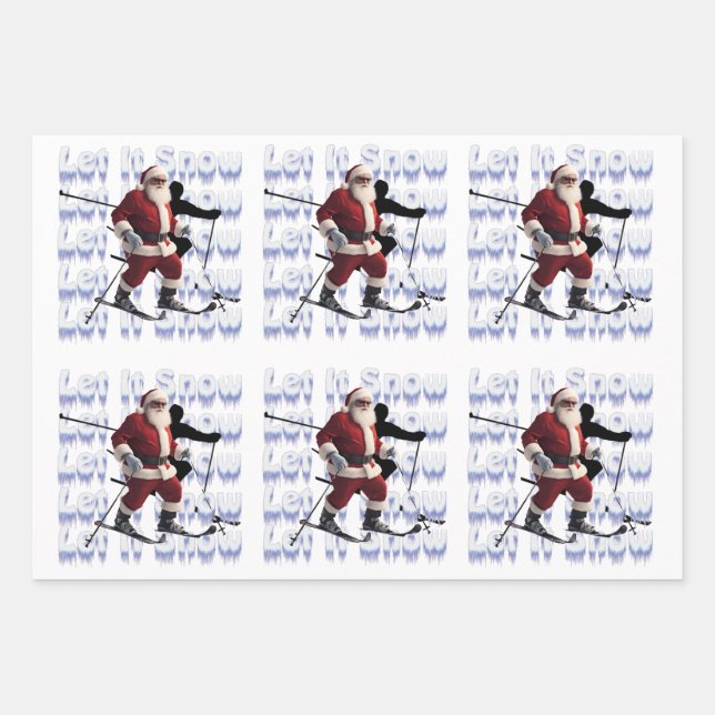 Funny Cute Santa on Skis Let It Snow Quote Wrapping Paper Sheet (Front)