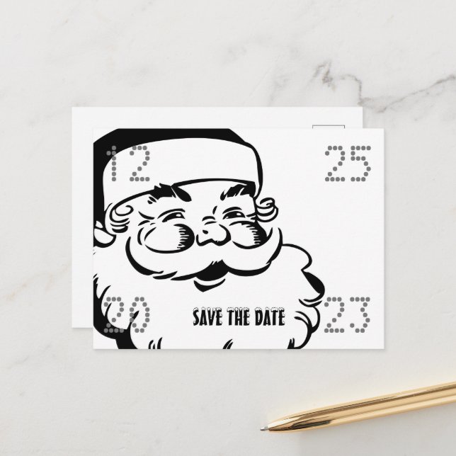 Funny Cute Santa Save The Date Christmas Party Announcement Postcard (Front/Back In Situ)