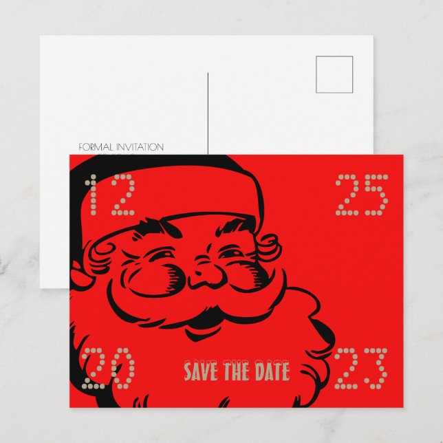 Funny Cute Santa Save The Date Christmas Party Announcement Postcard (Front/Back)