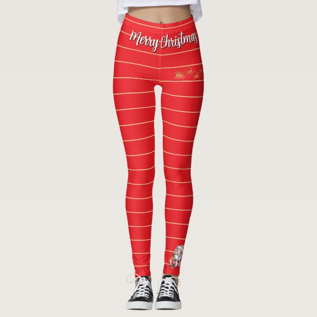 Funny Cute Santa & Typography  Leggings (Front)