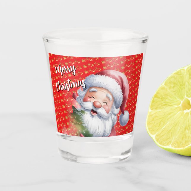 Funny Cute Santa & Typography Shot Glass (Front)