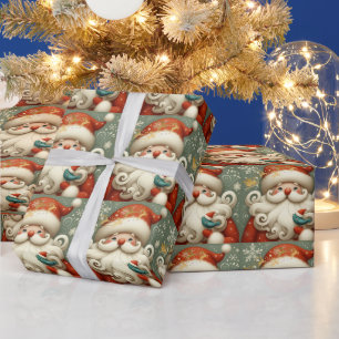 Funny Cute Santa with Little Bird Wrapping Paper