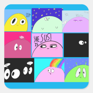 Funny Cute Sassy Happy Blob Cartoons Square Sticker