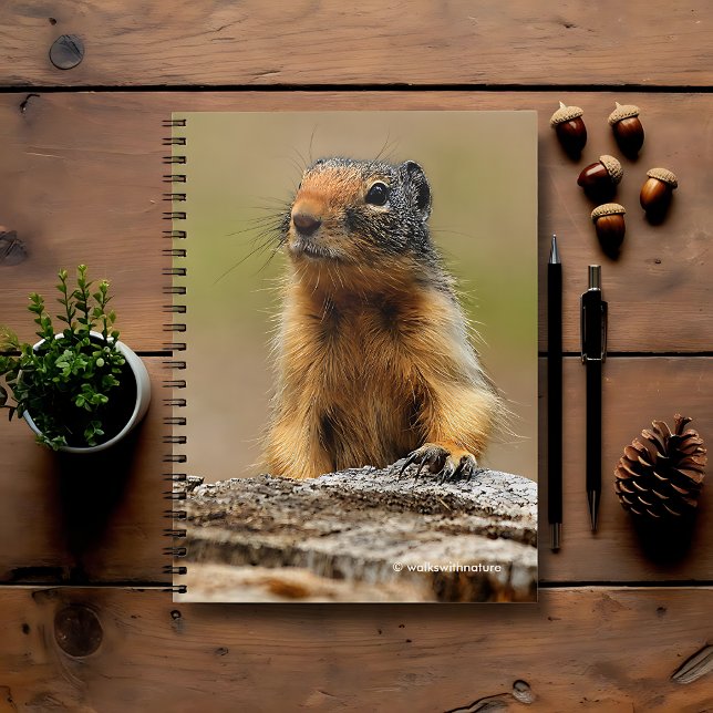 Funny Cute Saucy Columbian Ground Squirrel Notebook (Funny Columbian Ground Squirrel Pulls up to the Log Journal Cover Photo)
