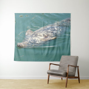 Funny cute Seal Floating on Back in Ocean Tapestry