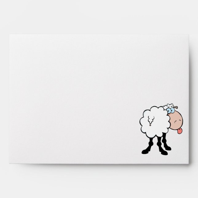 funny cute sheep sticking tongue out from behind envelope (Front)