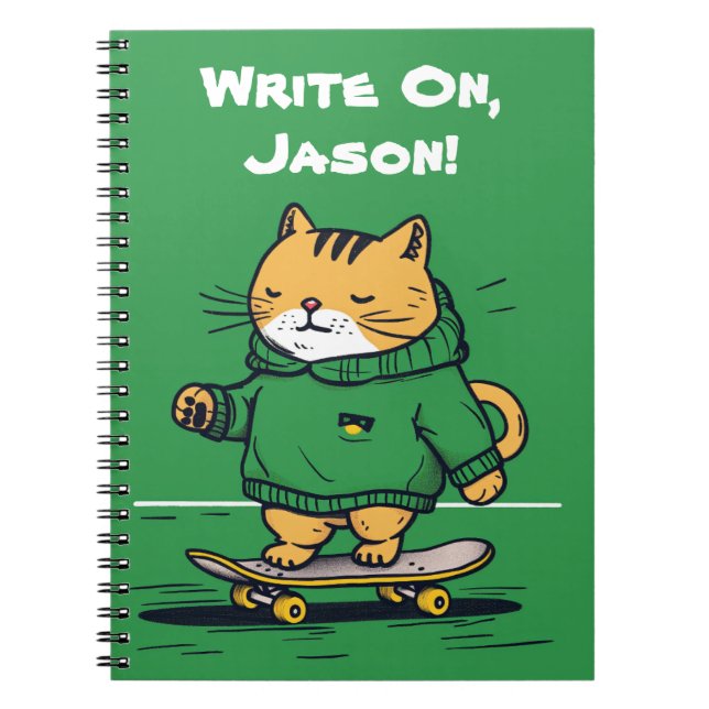 Funny Cute Skate Cat On Skateboard Notebook (Front)