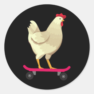 Funny Cute Skateboarding Chicken Animal Gift Classic Round Sticker
