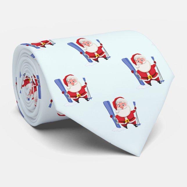 Funny Cute Skiing Santa Christmas Tie (Rolled)