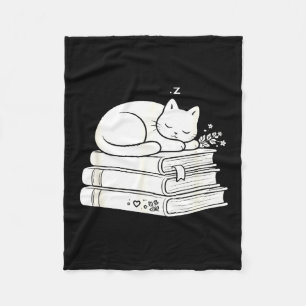 Funny cute sleeping cat and books cosy peaceful fleece blanket