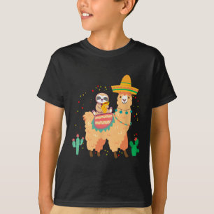 Funny Cute Sloth And Llama With Taco And Mexican S T-Shirt