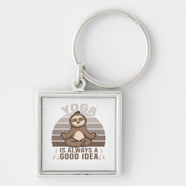 Funny cute sloth doing yoga. funny yoga poses key ring (Front)