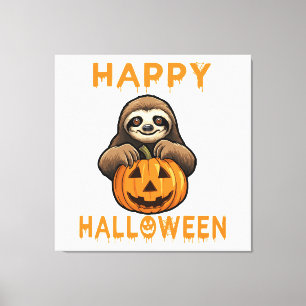 Funny Cute Sloth Holding Pumpkin Canvas Print