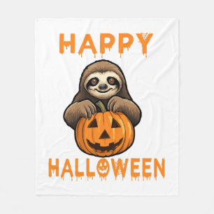 Funny Cute Sloth Holding Pumpkin Fleece Blanket