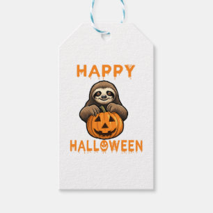 Funny Cute Sloth Holding Pumpkin Gift Tags