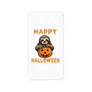 Funny Cute Sloth Holding Pumpkin Label