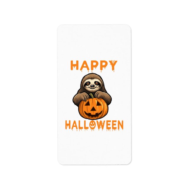 Funny Cute Sloth Holding Pumpkin Label (Front)