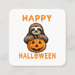 Funny Cute Sloth Holding Pumpkin Square Business Card