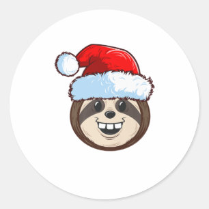 Funny Cute Sloth Santa Hat Christmas Gift Fo Classic Round Sticker
