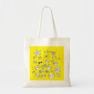 Funny Cute Spiders in Face Masks Yellow Cartoon Tote Bag