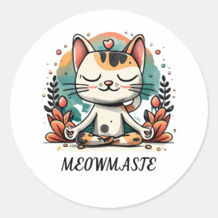 Funny Cute Spiritual Cat Meditating "MEOWMASTE" Classic Round Sticker