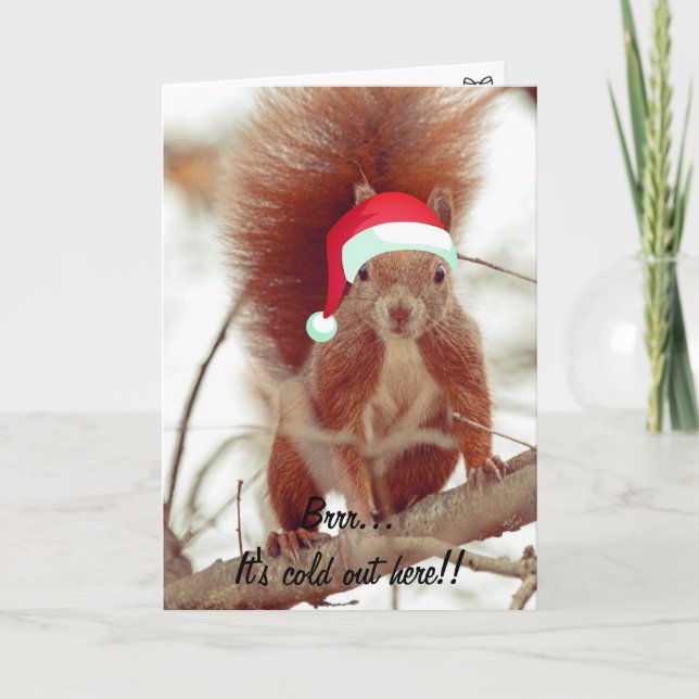 Funny Cute Squirrel Merry Christmas Holiday Card (Front)