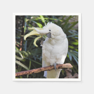 Funny Cute Sulphur-Crested Cockatoo Waves Hello Napkin