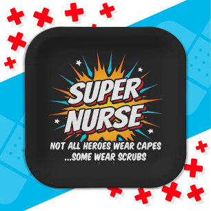 Funny Cute Superhero Super Nurse Appreciation Paper Plate