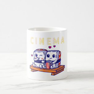 Funny Cute Sushi Couple Watching Home Cinema Coffee Mug