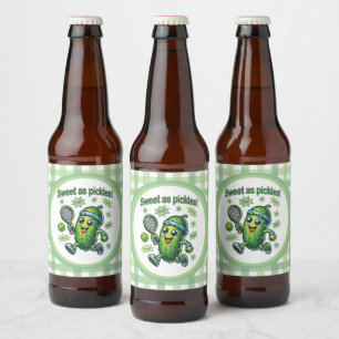 Funny Cute Sweet as Pickles Pickleball Beer Bottle Label