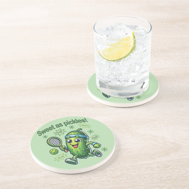 Funny Cute Sweet as Pickles Pickleball Coaster (Side)