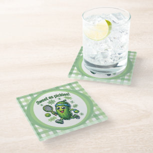 Funny Cute Sweet as Pickles Pickleball Glass Coaster