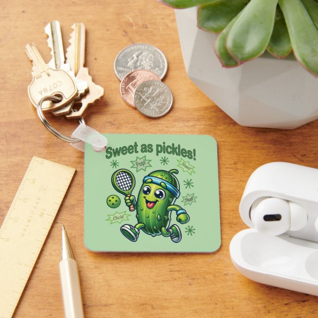 Funny Cute Sweet as Pickles Pickleball Key Ring (Desk)
