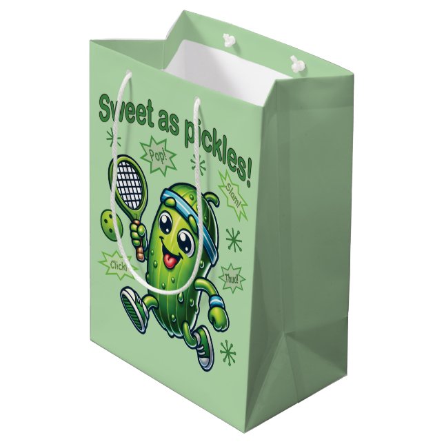 Funny Cute Sweet as Pickles Pickleball Medium Gift Bag (Back Angled)