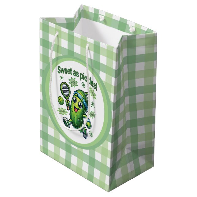 Funny Cute Sweet as Pickles Pickleball Medium Gift Bag (Back Angled)