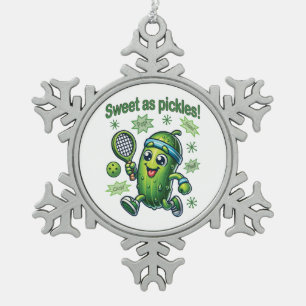 Funny Cute Sweet as Pickles Pickleball Snowflake Pewter Christmas Ornament