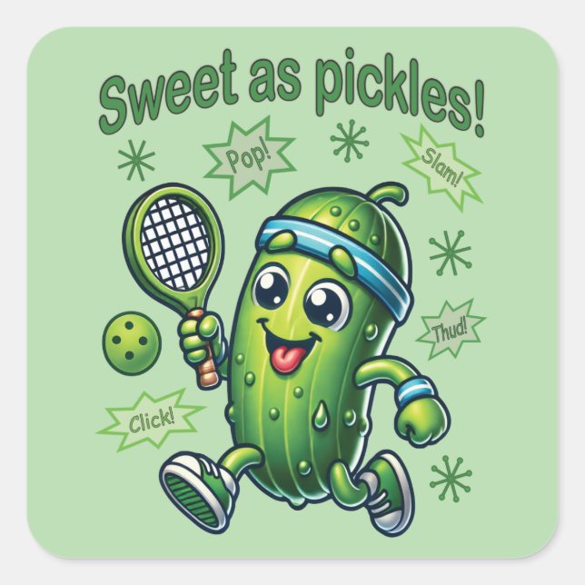 Funny Cute Sweet as Pickles Pickleball Square Sticker (Front)